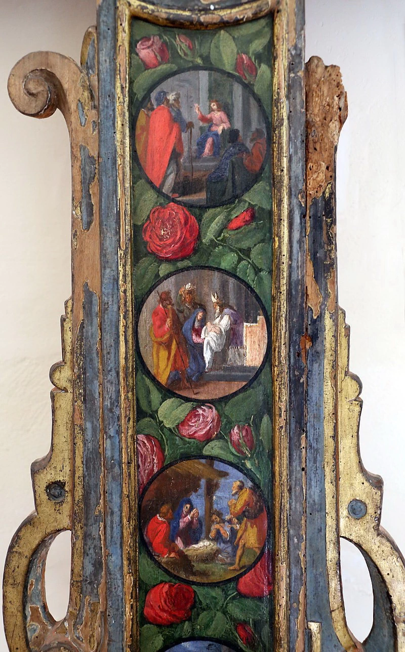 Croce penitenziale con la Madonna del Rosario, san Domenico e i misteri del Rosario - Chiesa di San Pietro, Vaglia, Firenze, dettaglio